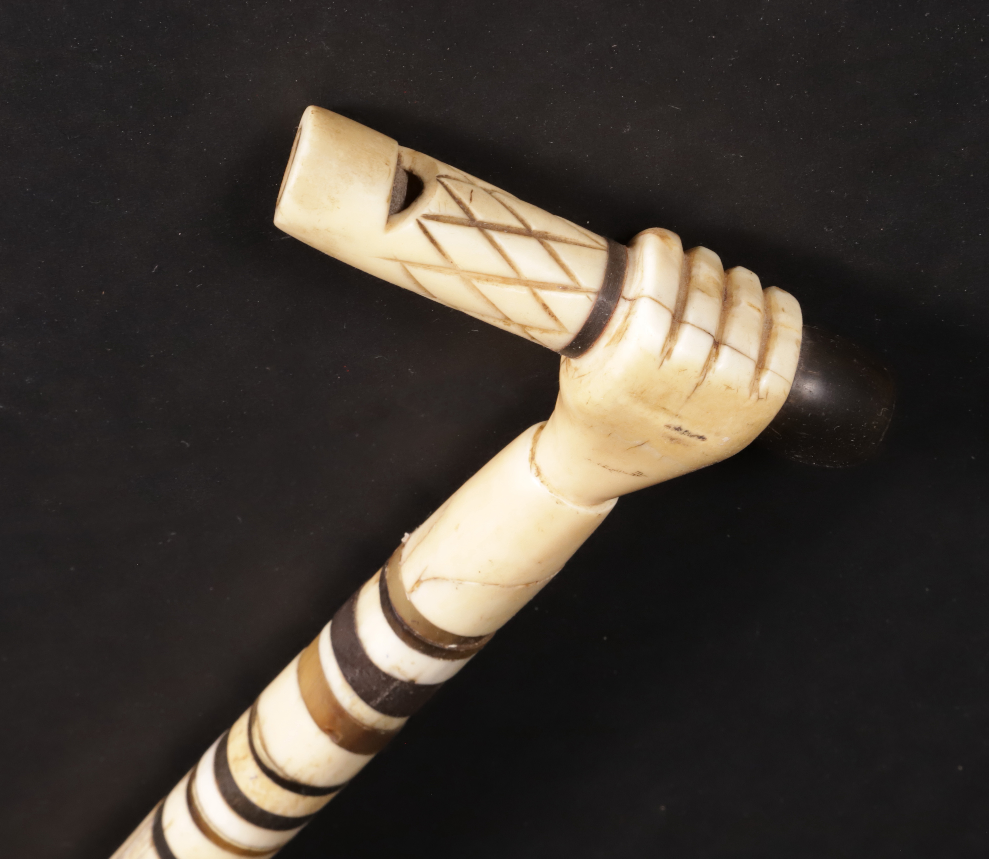 Whaleman Made Antique Whale Ivory Whalebone Horn and Baleen Cane 19th ...